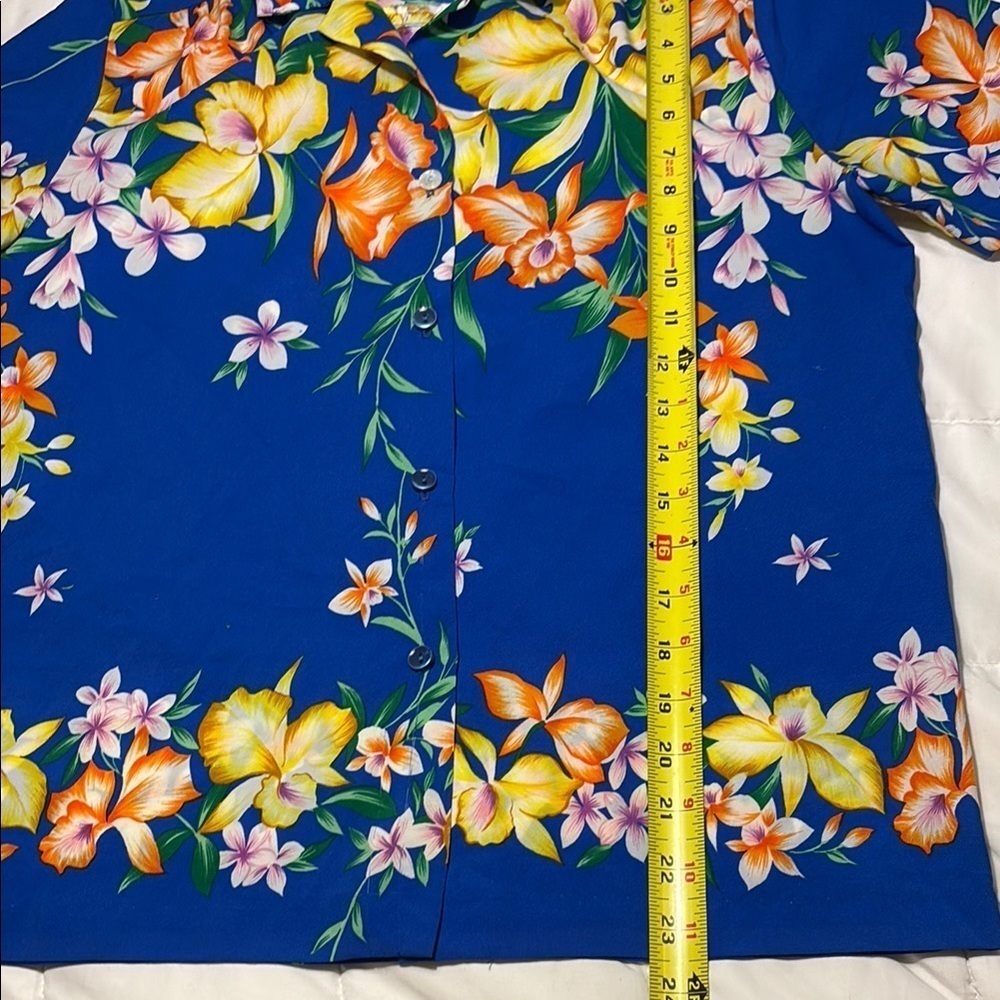 Hilo Hattie’s Hawaii Luau Tropical Floral Blue Hawaiian Shirt Vintage - Picture 3 of 6